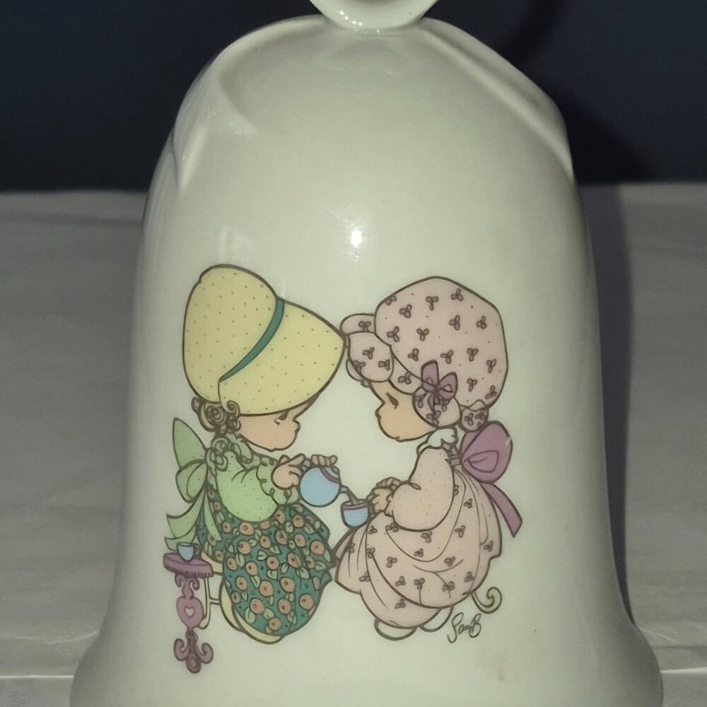 Enesco 1994 Precious Moments Bell Friendship Hits the Spot Girls Tea Party CUTE